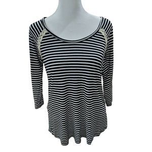 Vanity Lace Back Top, Black/White Stripes, High to Low Style, M